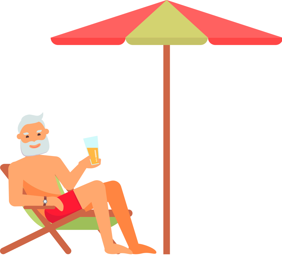 Cartoon man on beach