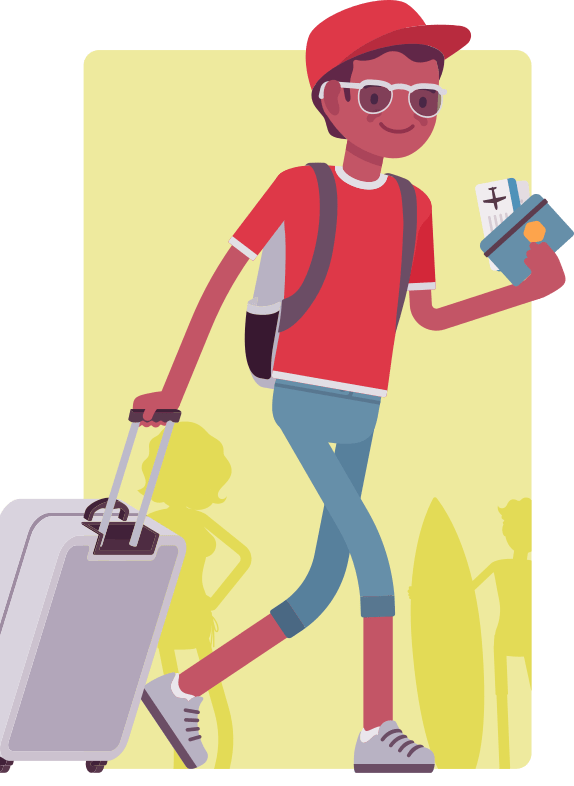 Cartoon Student at Airport